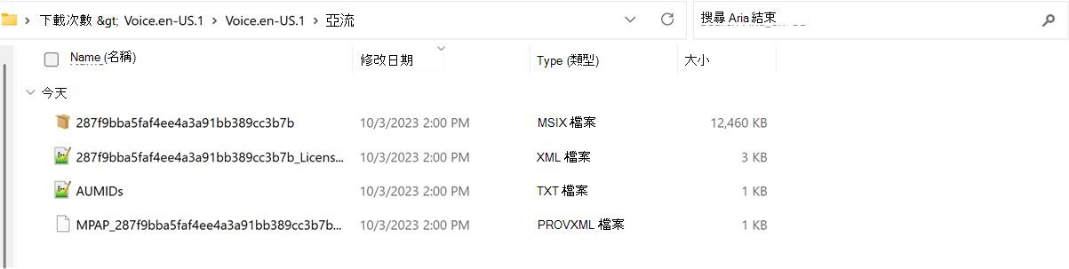 Voice 套件擷取資料夾的截圖。