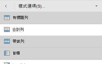 Android 版 Word 表格式選項選單
