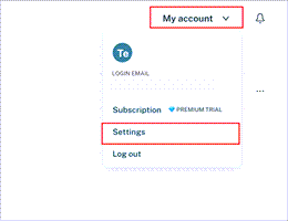 Dashlane 的 [我的帳戶] 功能表中醒目提示 [設定] 選項。
