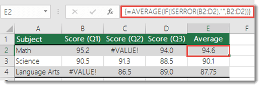 在 AVERAGE 中陣列函數以解決 #VALUE! 錯誤