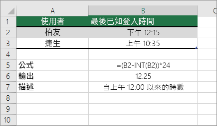 範例：將小時從標準時間格式轉換為十進位數字