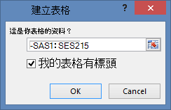 [建立表格] 視窗
