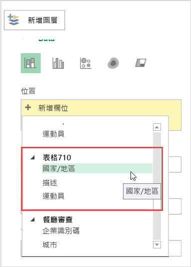 [圖層] 窗格上的 [新增位置]