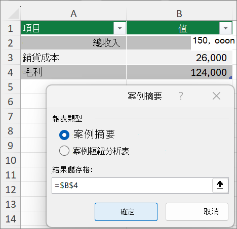 螢幕擷取畫面，顯示 [案例摘要] 對話方塊
