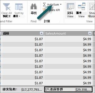 Power Pivot 中的 [自動加總] 按鈕
