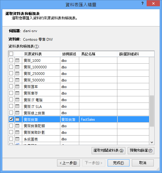 PowerPivot 增益集中的 [資料表匯入精靈]