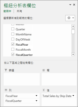 樞紐分析表欄位清單