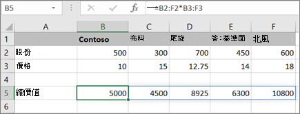計算多個結果的陣列公式範例
