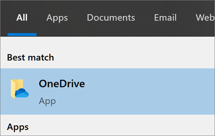 在 Windows 10 中搜尋 OneDrive 桌面應用程式的螢幕擷取畫面