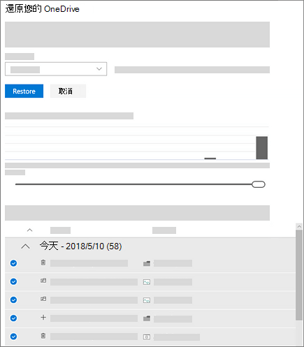 在 [還原您的 OneDrive] 中使用活動圖表和活動摘要來選取活動的螢幕擷取畫面