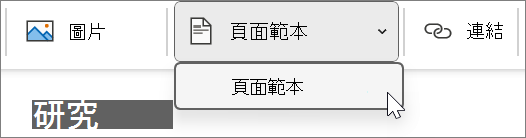 頁面模板位於插入標籤下