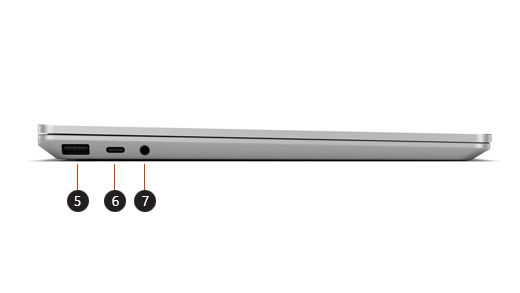 Surface Laptop Go 左側的標註