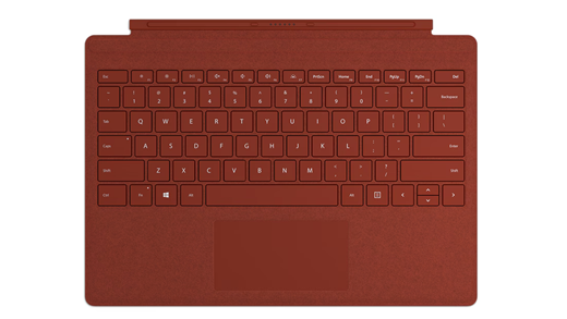 一瓶Surface Pro Signature 實體鍵盤保護蓋，是罌粟花紅色。