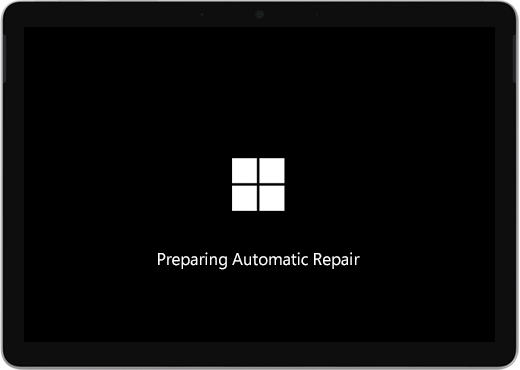 含有 Windows 標誌和表示「正在準備自動修復」文字的黑色畫面。