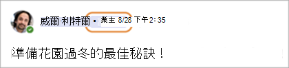 螢幕擷取畫面顯示 Teams (免費) 中的社群擁有者徽章。