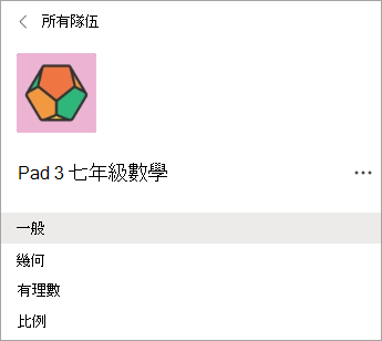 7 年級教師班級團隊中的頻道。