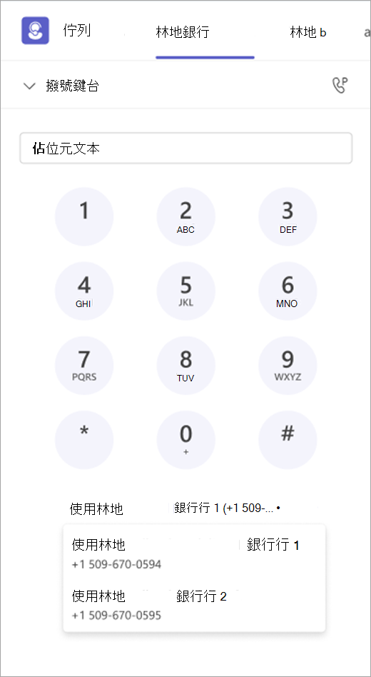 顯示撥號鍵台與撥出通話選項的螢幕擷取畫面