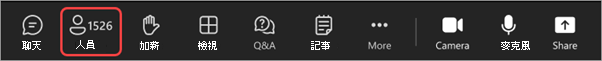 全體大會期間會議控制項與醒目提示的人員螢幕擷取畫面