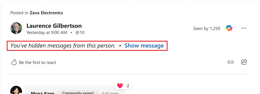 隱藏使用者訊息的結果