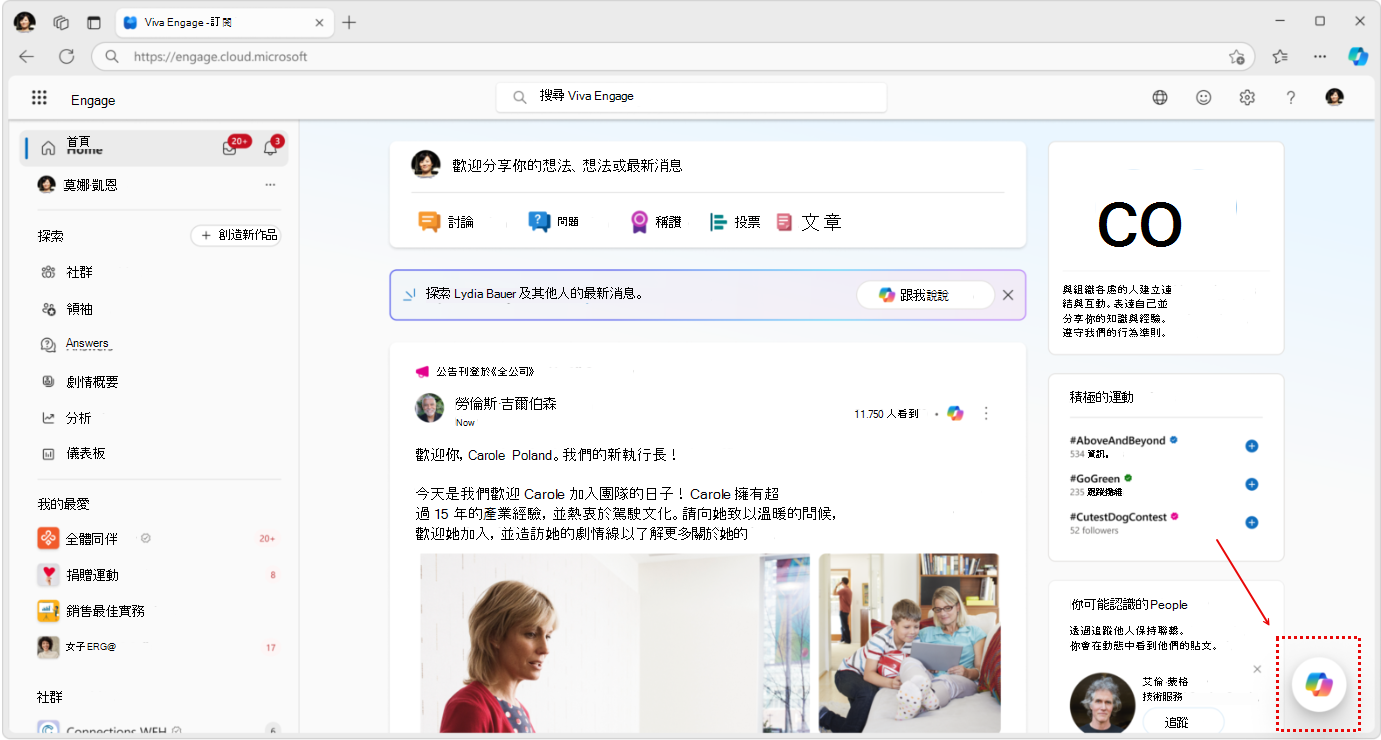 請選擇左下角的 Copilot 圖示以開啟 Copilot 的查詢頁面