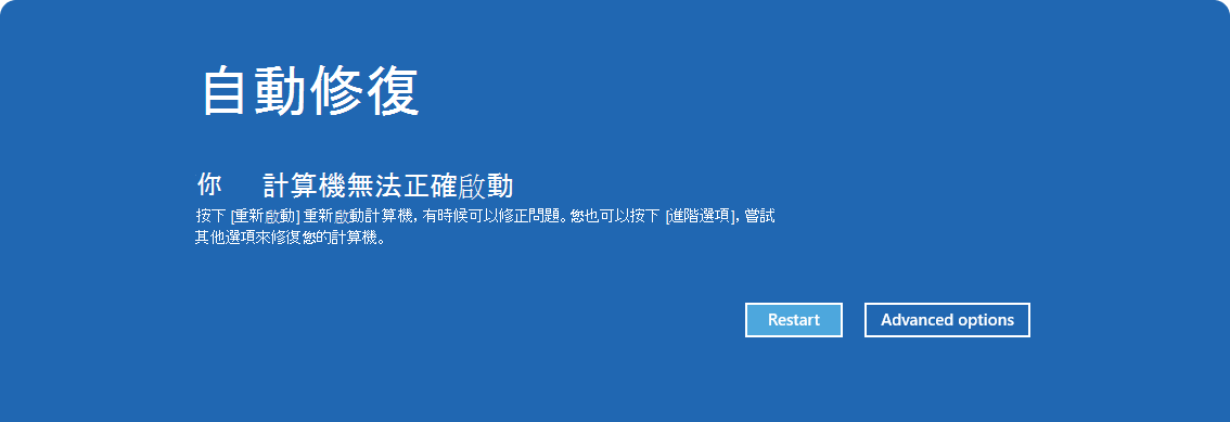 自動修復選項的螢幕擷取畫面。