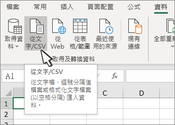 從 [資料] 索引標籤中選取文字/CSV