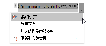 選取 [引文選項]，然後 [編輯引文]