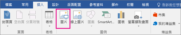 畫面上醒目提示 [插入] 索引標籤上的 [圖片] 圖示。