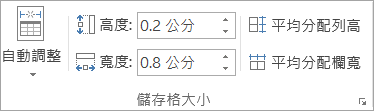 顯示 [儲存格大小] 群組中的選項。