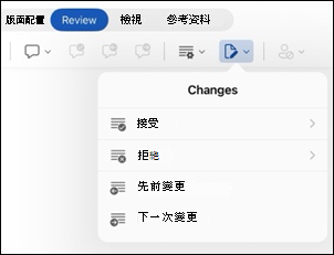 iPad 版 Word 檢閱變更選項