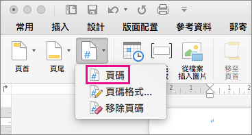 在頁首 & 頁尾標籤中，點擊頁碼選單中的頁碼以新增頁碼。