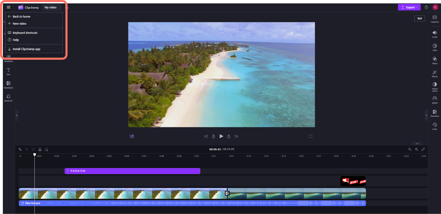 一張 Clipchamp 個人帳號使用者回首頁的截圖。