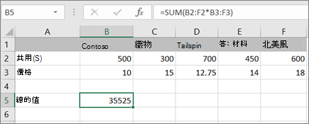一個陣列公式計算單一結果的範例