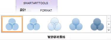 [SmartArt 工具] 的 [設計] 索引標籤上的 [SmartArt 樣式] 群組