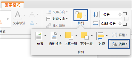 排列] 功能表上的 [旋轉] 按鈕