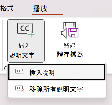 在 PowerPoint 中插入影片的輔助字幕。