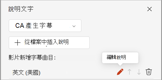 在字幕面板中編輯字幕軌的字幕按鈕。