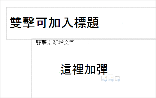 標題框和空白文字框的圖片，顯示項目符號的適用位置。