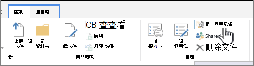 醒目提示 [檔案] 索引標籤中的 [版本歷程記錄]