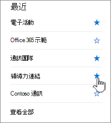點擊左側導航列網站上的星星