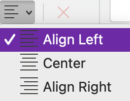 Mac 版 OneNote 中的段落對齊選單。