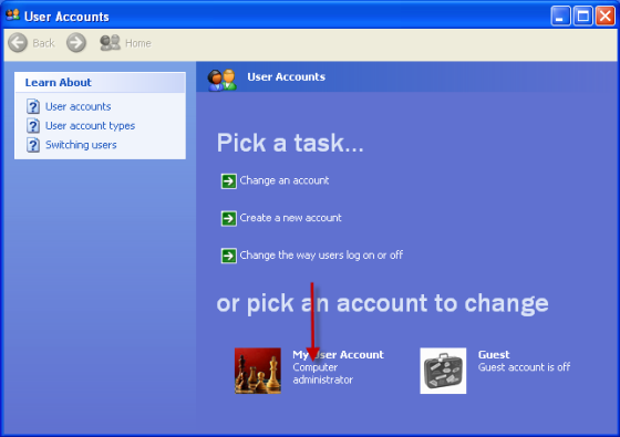 Your user account type is listed beside your user account picture