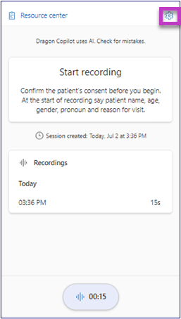 Image highlights setting icon for the resource center