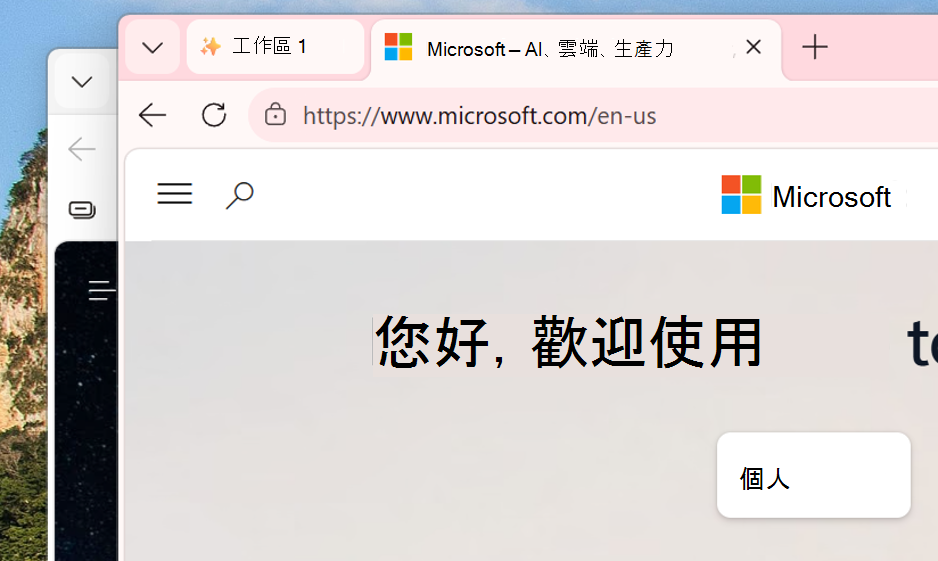 新視窗中的工作區螢幕擷取畫面。