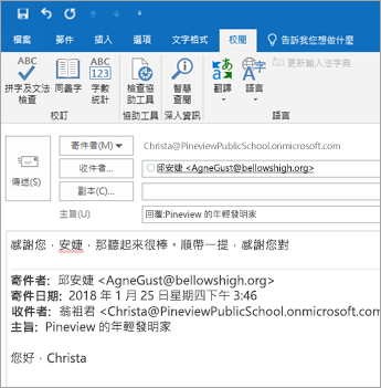 [校閱] 索引標籤的螢幕擷取畫面。