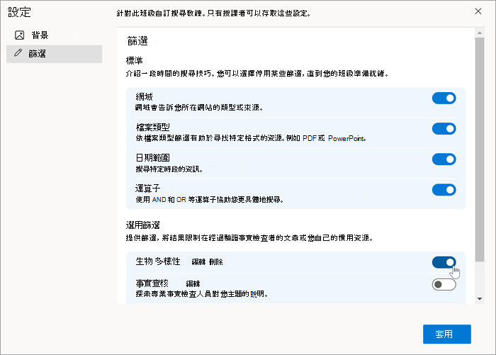 自訂濾鏡建立後出現在濾鏡設定中的截圖。它可以開關。