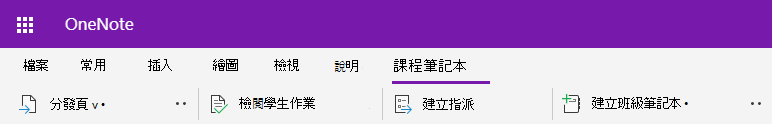 OneNote 網頁版中 [課程筆記本] 索引標籤的螢幕擷取畫面