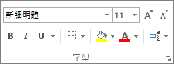 Excel [常用] 索引標籤上的 [字型] 群組