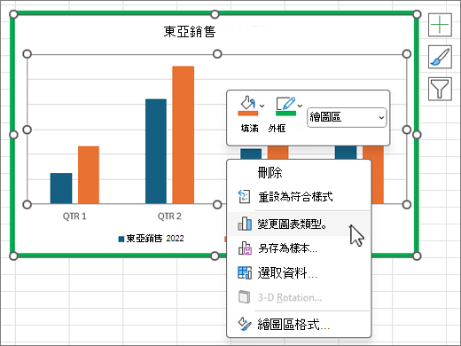 快顯右鍵圖表操作功能表