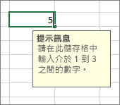 儲存格的輸入訊息顯示